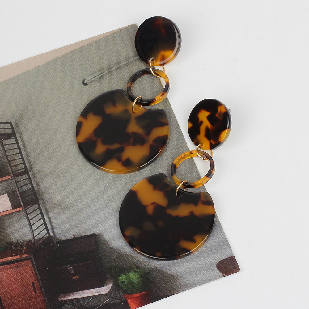 10g Weight No Inlaid Inlay Material Earrings Classification Travel, Birthday, Festival Occasion Geometric Pattern Women'S Gender Retro Style Black Color Korean Leopard Print Amber Acrylic Circle Geometric Acetate Pendant Earrings 9