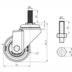 1.25-inch rubber screw soft rubber silent universal solder purifier furniture flower pot disinfection lamp car caster
