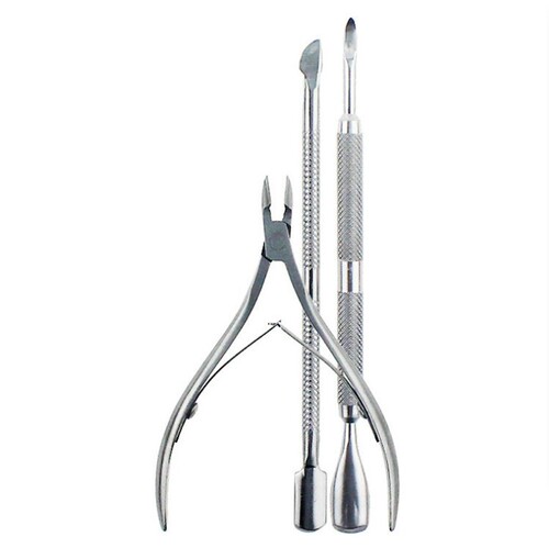 Manicure stainless steel cuticle scissors, multi-functional cuticle pusher, cuticle three-piece set, cuticle fork, nail removal set