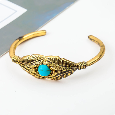 23g Weight No Inlaid Inlay Material Housewarming, Anniversary, Business, Wedding, Travel, Birthday, Festival Occasion Copper Material Leaf Pattern Women'S Gender Fashion Style Gold, Silver Color Copper Leaf No Inlaid Copper Bracelets 10