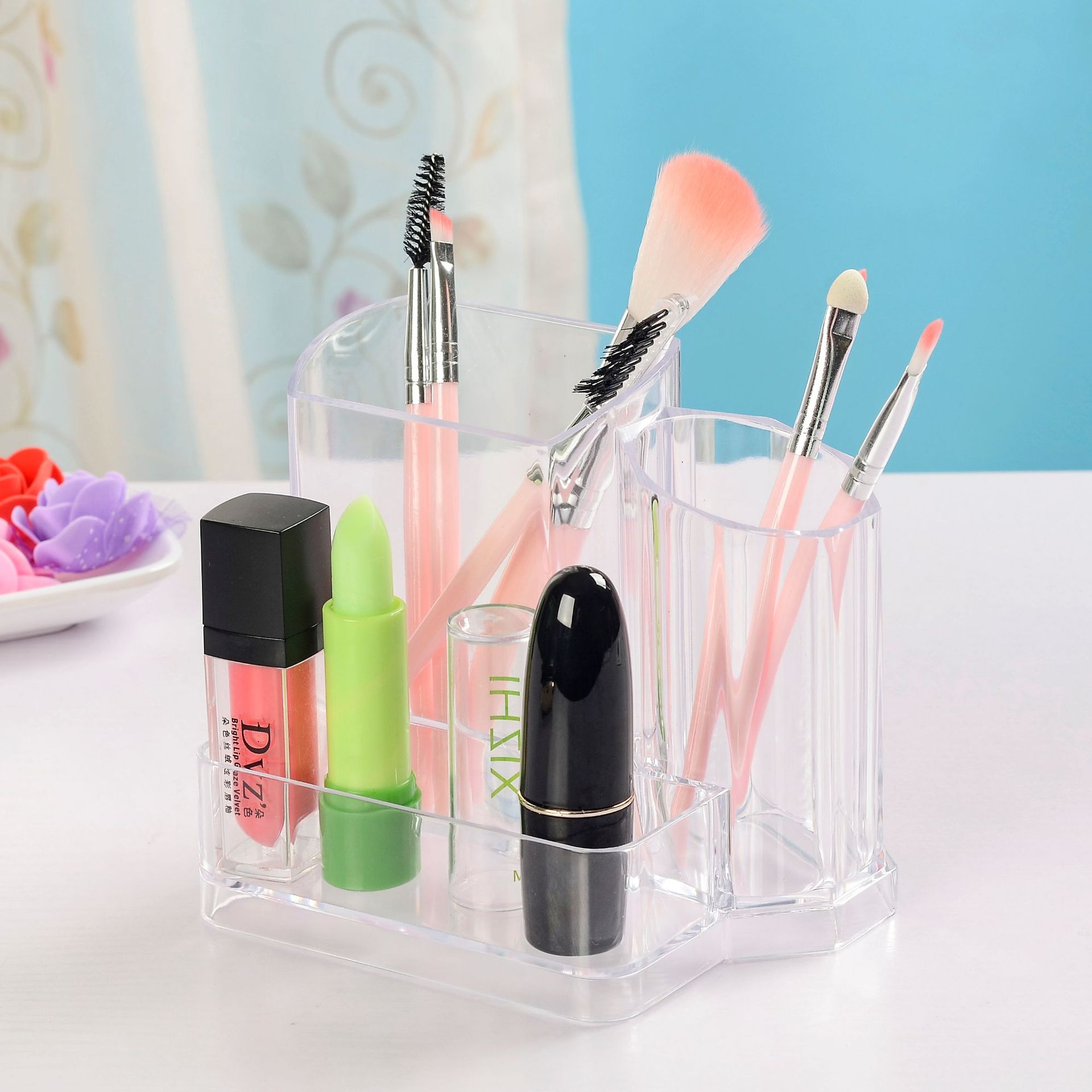 透明亚克力化妆刷眉笔口红收纳筒桶笔筒桌面整理化妆品名片收纳盒