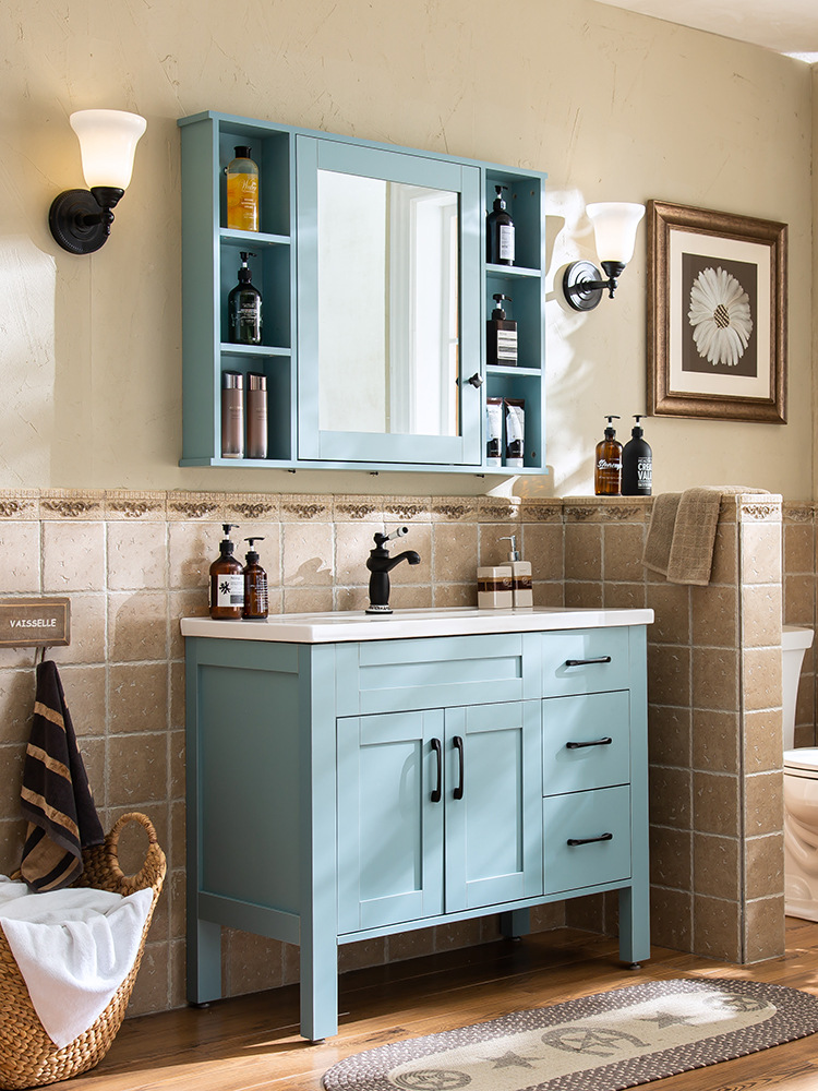 浴室柜地中海实木落地式洗脸盆洗漱台卫浴组合双盆洗手盆厂家定制|ru