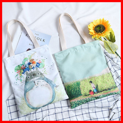 new pattern Printing Canvas bag Cartoon lovely Totoro printing Hand carry One shoulder Dual use Small bag Factory wholesale