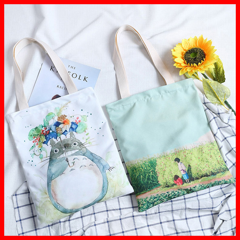 new pattern Printing Canvas bag Cartoon lovely Totoro printing Hand carry One shoulder Dual use Small bag Factory wholesale