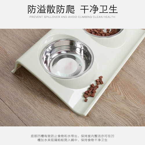 Double-layer pet bowl, stainless steel dog bowl, food bowl, double basin, one bowl, multi-purpose combination, double bowl, three colors available, pet supplies