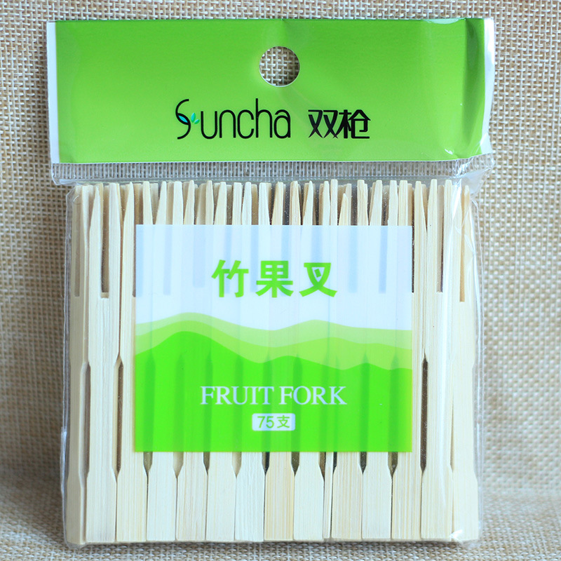 双枪水果叉GC1175一次性竹制儿童酒店创意水果叉子竹水果签蛋糕叉