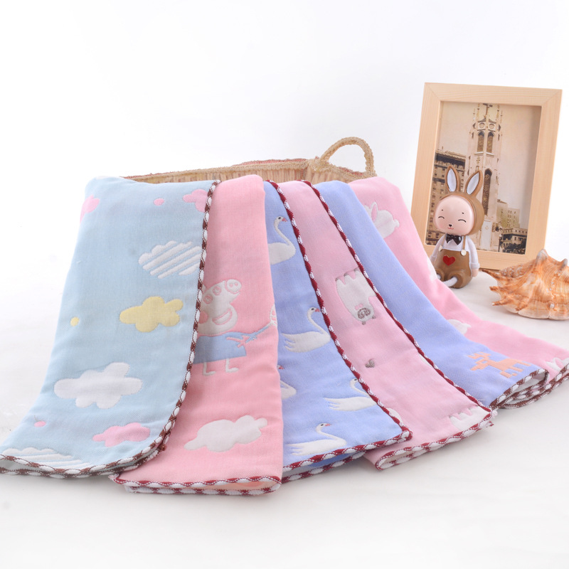 純棉6六層紗布童巾幼兒園加厚提花卡通兒童寶寶紗布洗臉毛巾柔軟