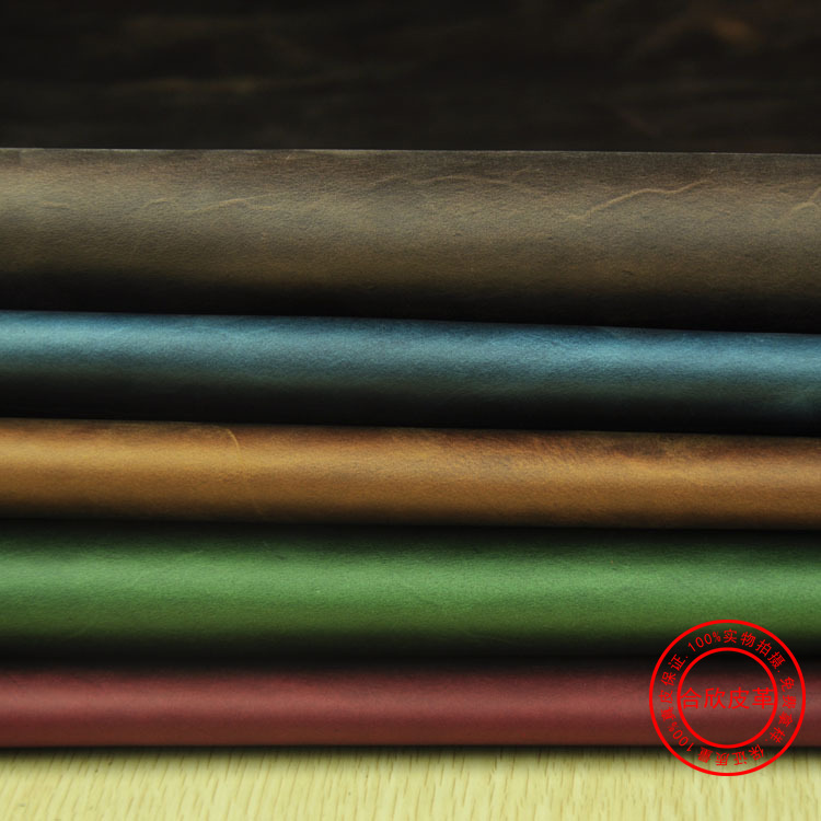 头层疯马皮真皮牛皮2.0mm变色复古牛皮皮料疯马皮笔记本牛皮现货