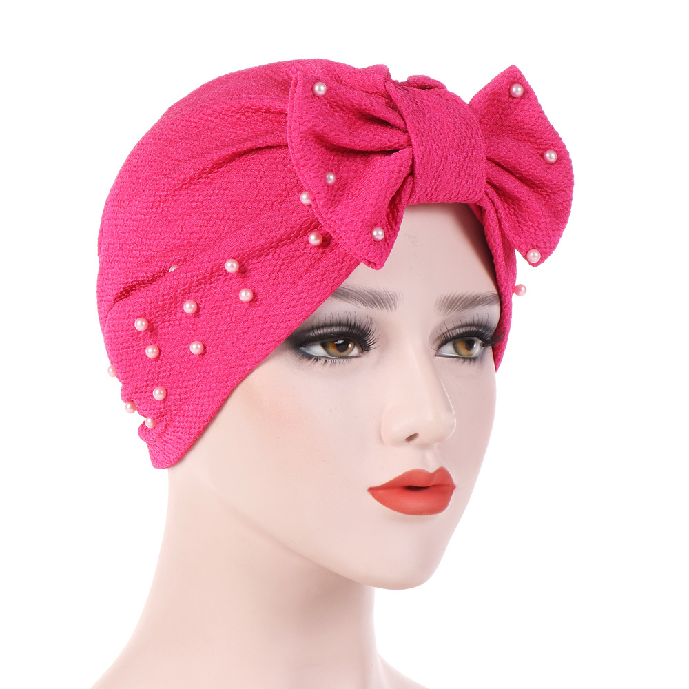 detachable movable bow beaded turban Muslim turban hat_voghion.com