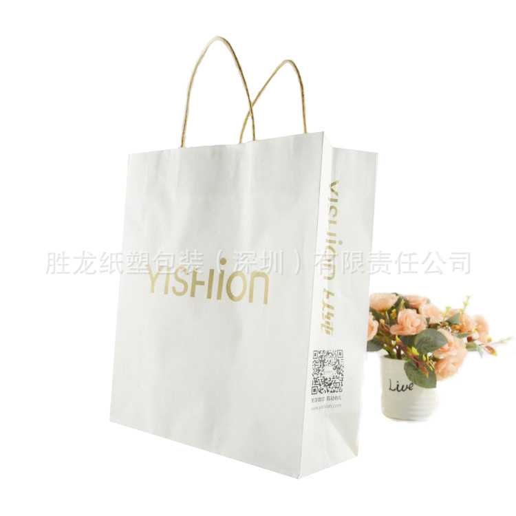 定做服装店袋子手提袋白色牛皮纸袋定制防水彩印刷图案手拎购物袋