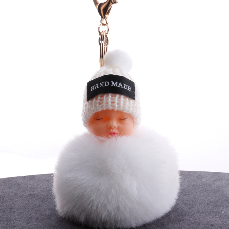 Cute Sleeping Cute Doll Fur Ball Pendant Imitation Rex Rabbit Fur Ball Keychain Women's Bag Pendant Fur Car Hanging