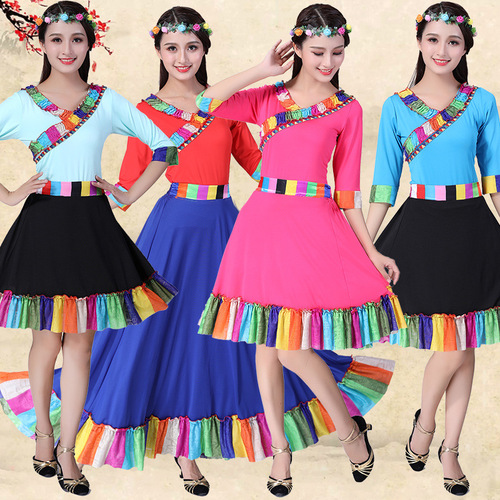 Chinese Folk Dance Dress square dance dress Tibetan costume long dress ethnic adult dance performance dress big swing skirt