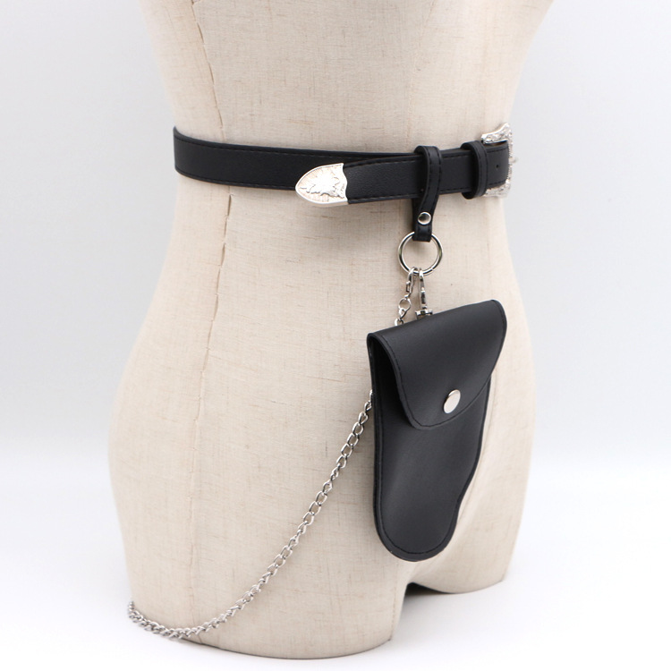 Vintage Floral Women's Belt with Metal Chain Waist Bag measurements and detail photo 2