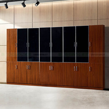 文件櫃現代簡約創意黑色烤漆玻璃資料櫃板式木質落地書櫃帶鎖展示