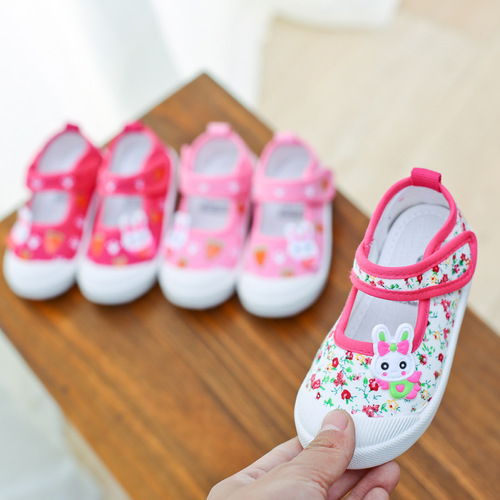 New Magic Tape Cartoon Children's Canvas Girl's Square Mouth Princess Shoes for Kids Manufacturer Wholesale B813