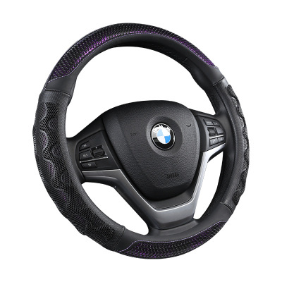 新款3D蜂窝皮革防滑立体白圈环保精品方向盘套汽车内饰把套外贸