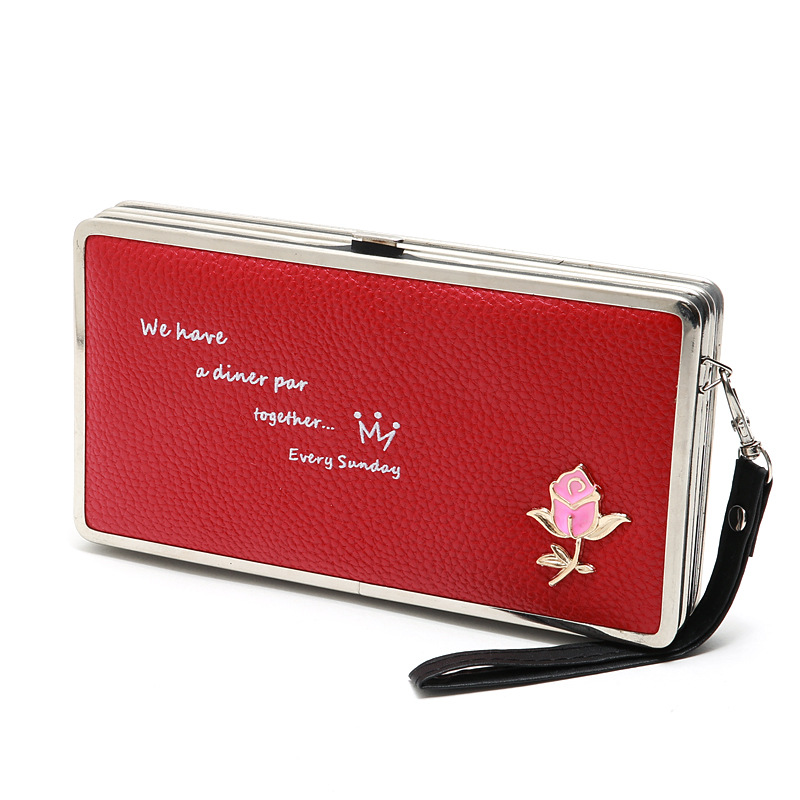 Fashion Lychee Pattern Long Multifunctional Embroidered Portable Wallet Wholesale display picture 14