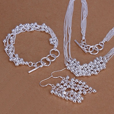 Light beads Three-piece Suite spherical Jewelry suit Silver jewelry Europe and America Jewelry Factory Direct selling Explosive money