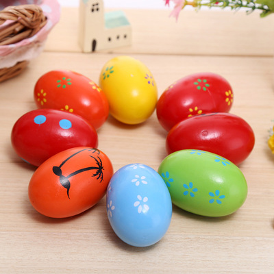 wooden  colour Large Sand egg Cartoon children Hand Maracas egg Early education Toys direct deal