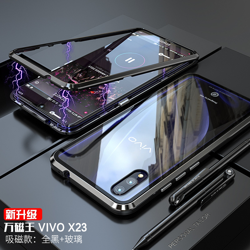 GINMIC Magneto Sword Magnetic Absorption Aluminum Metal Bumper Tempered Glass Back Cover Case for vivo X23
