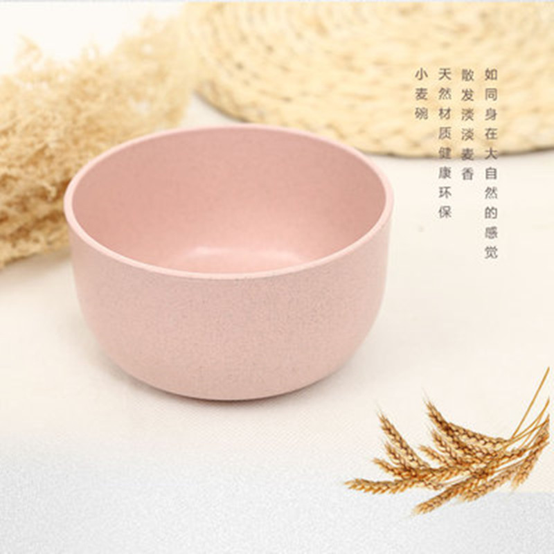 Protección del medio ambiente paja de trigo estudiante comiendo tazón ensalada de frutas tazón de arroz tazón de sopa vajilla pequeña para niños tazón de plástico redondo