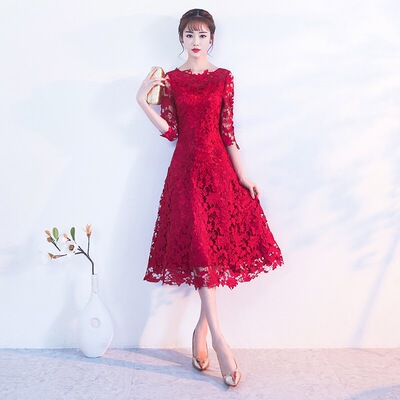 Evening Dresses cocktail party banquet dress vestido de banquete de cóctel Niang red long sleeve evening dress performance party dress