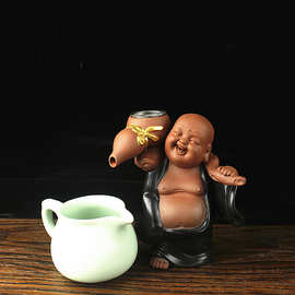 弥勒佛茶漏 嘻嘻哈哈佛紫砂 可养茶玩摆件 工艺品茶叶过滤器创意