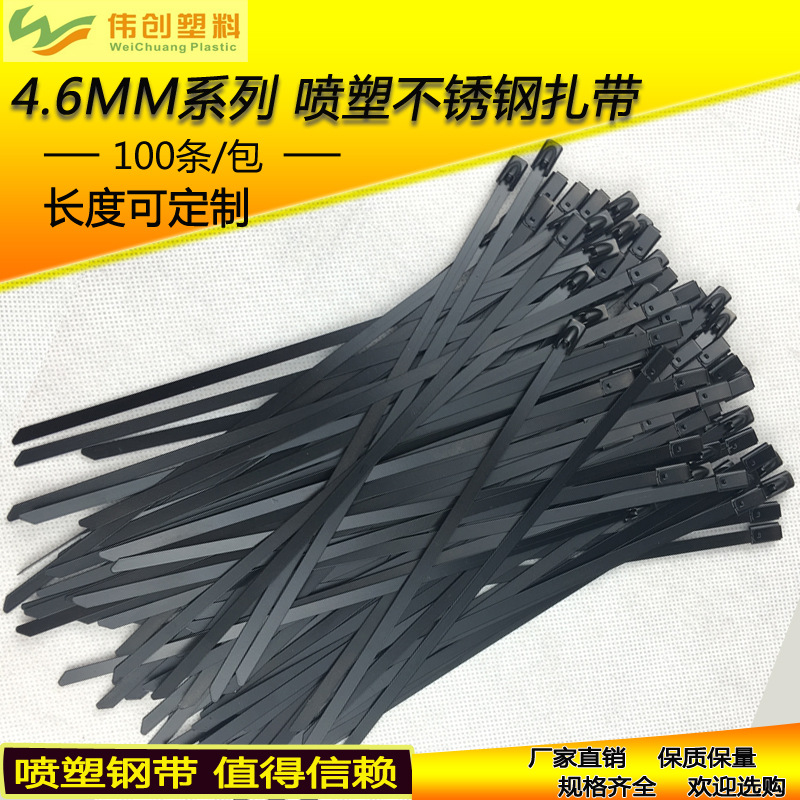 304不锈钢 喷塑不锈钢扎带 钢珠锁紧4.6*300（100条/包）质量保证