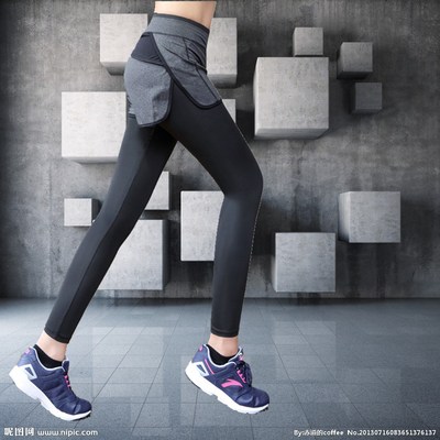False two Yoga Pants female run motion trousers Nine points Tight trousers Self cultivation Show thin ventilation Quick drying Fitness pants