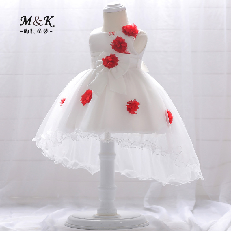 2024 new 0-3 year old baby tail one year old dress embroidered baby dress handmade three-dimensional flower dovetail skirt