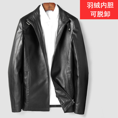 冬新款海甯真皮皮衣男士綿羊皮立領休閑加絨厚羽絨服脫卸內膽外套