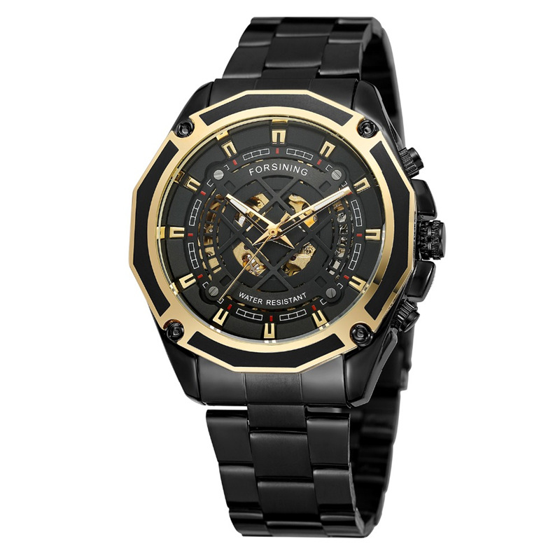 FORSINING fusini 1030 reloj mecánico automático de los hombres de cuerda hueco-hacia fuera transparente Fondo moda reloj mecánico hombres