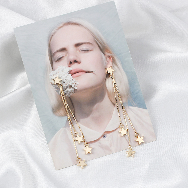 8g Weight No Inlaid Inlay Material Earrings Classification Wedding, Travel Occasion Metal Material Women'S Gender Plating Design Gold, Silver Color Korean New Beautiful Fairy Star Tassel Pendant Ladies Earrings Hot-saling Wholesale 21