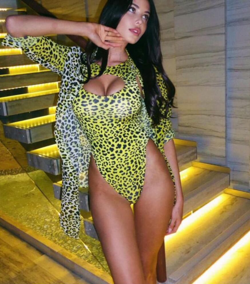 Sexy Leopard Print Hollow One-Piece Swimsuit NSCMB98703