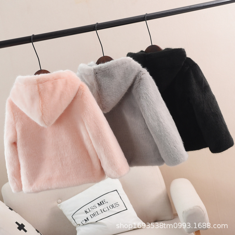 children thickening leather and fur coat new pattern Mink like Velvet belt Maomao overcoat girl Autumn and winter baby thickening cotton-padded clothes