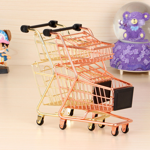 Creative metal mini shopping cart craft display handcart toy manufacturer supermarket trolley desk storage