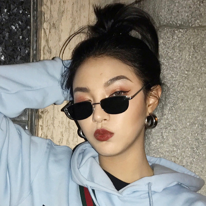 Cross-border TikTok glasses women's Korean-style fashionable 2018 new rectangular European and American sunglasses retro internet celebrity sunglasses ins