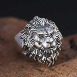 厂家批发925纯银时尚饰品男个性戒指复古泰银狮子头霸气开口指环
