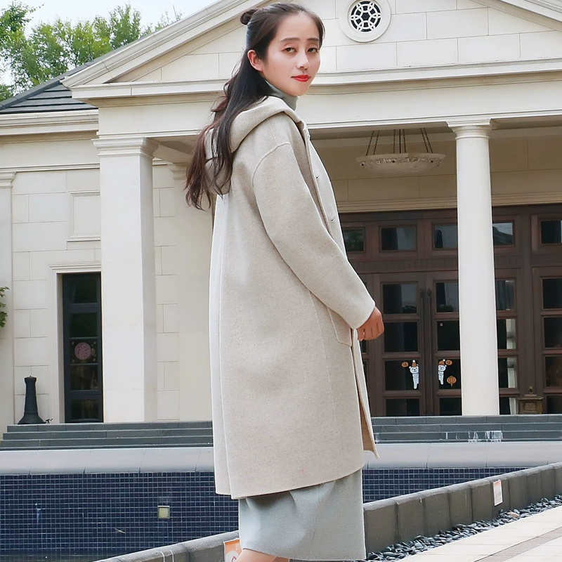 Woolen woolen coat with hood, double-sided jacket, Korean style