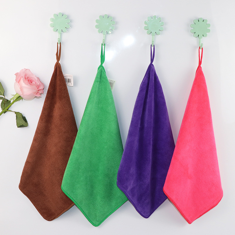 Wen Jiale 8115 Microfiber Towel Small Square Towel Absorbent Wipe Brushed Hand Towel with Lanyard Soft Thickened