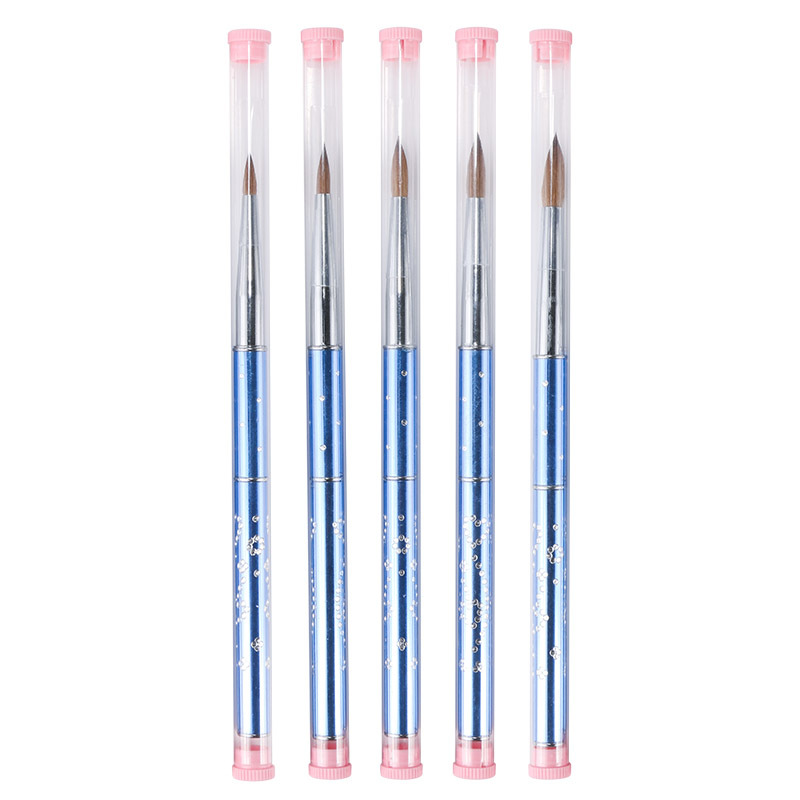 Concubina cepillo de uñas 30% contenido de uñas de pelo de visón talla de la pluma de metal azul taladro varilla de uñas pluma de pintura de cristal