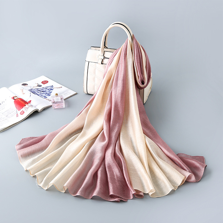 Gradient Color Silk Scarf - Rose Red