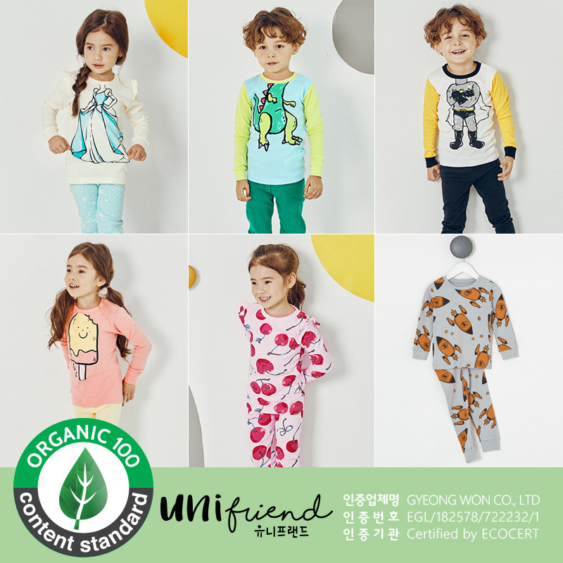 unifriend19韩国家居服春夏新款童装有机棉宝宝卡通图案套装
