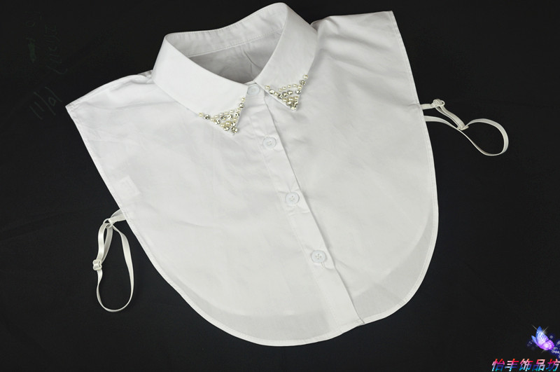 厂家直销韩版半身尖领衬衫女领子时尚百搭水钻钉珠女假衣领|ms
