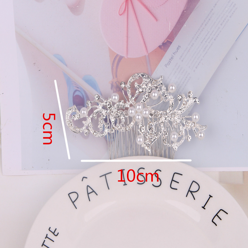 Bridal Crown Flower Alloy Plating Hollow Out Inlay Rhinestones Pearl Insert Comb 1 Piece display picture 3