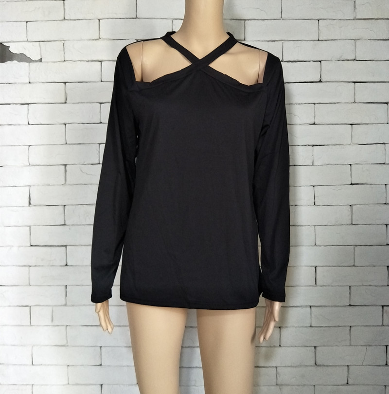 Women's Clothing halter neck long sleeved T shirt women's bottoming shirt hot spring and autumn hot girl slim top_voghion.com