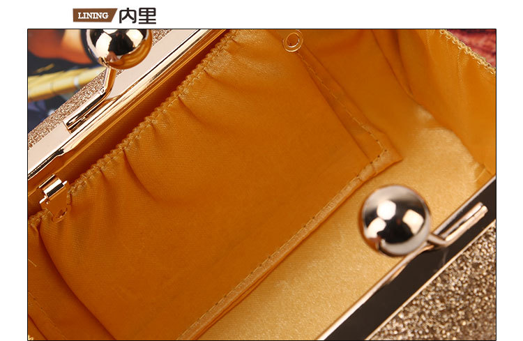 225g Weight Polyester Lining Material Buckle Closure Type Single Shoulder Strap Strap Type Evening Bag Bags Type Solid Color Pattern Fashion Style Gold, Silver, Black Color Small Size Simple Dinner Bag Handmade Shining Evening Bag Wedding Banquet Clutch 4
