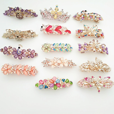 韩版头饰弹簧夹水钻珍珠盘发 热销地摊货  厂家直销|ms