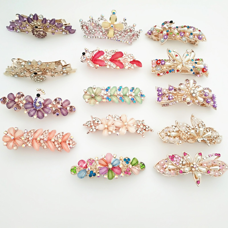 韩版头饰弹簧夹水钻珍珠盘发 热销地摊货  厂家直销|ms