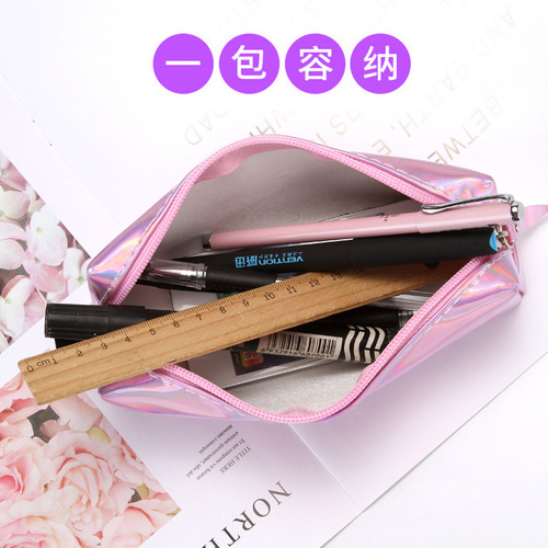 Stationery box laser pencil bag Korean girl heart simple pencil bag student girl creative cute cylinder storage bag